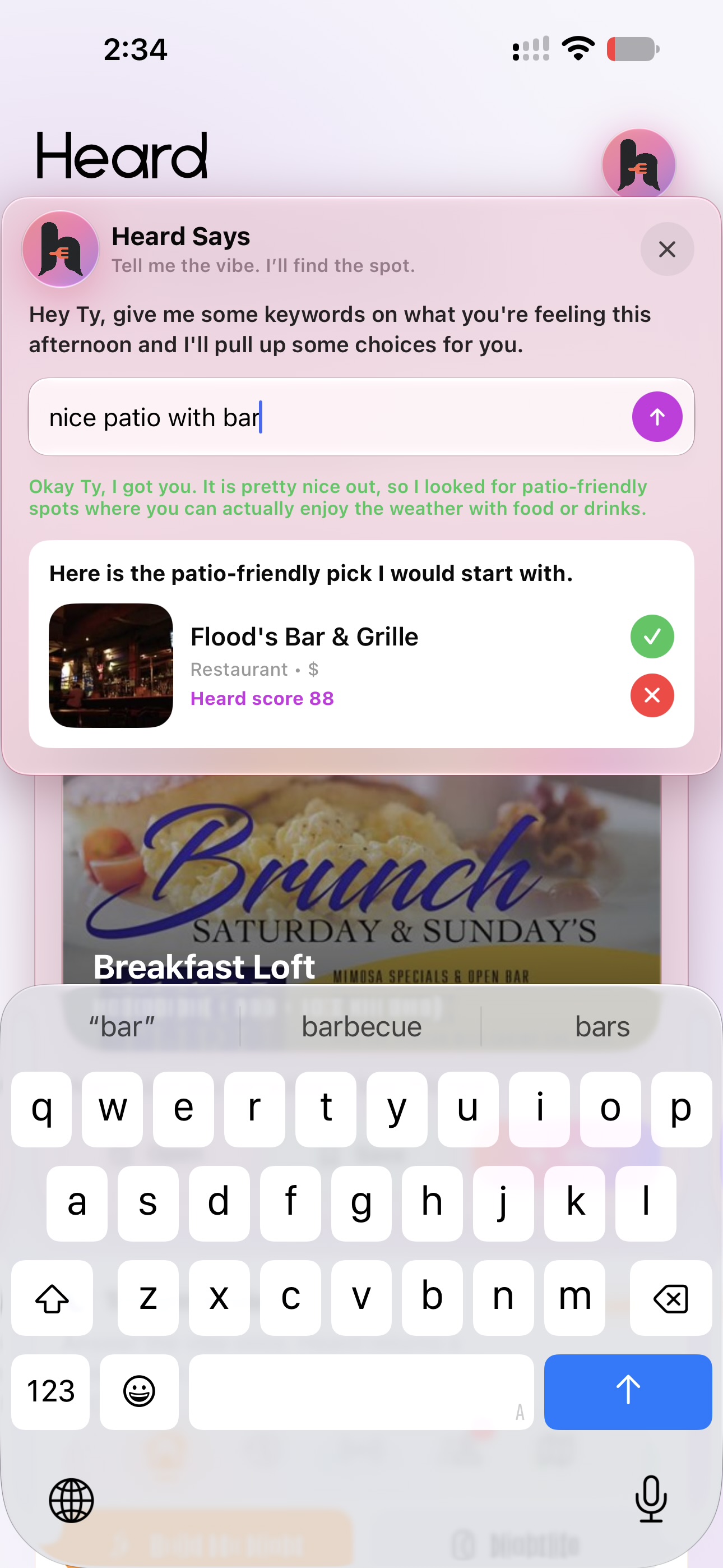 Heard Says conversation returning a patio-friendly recommendation