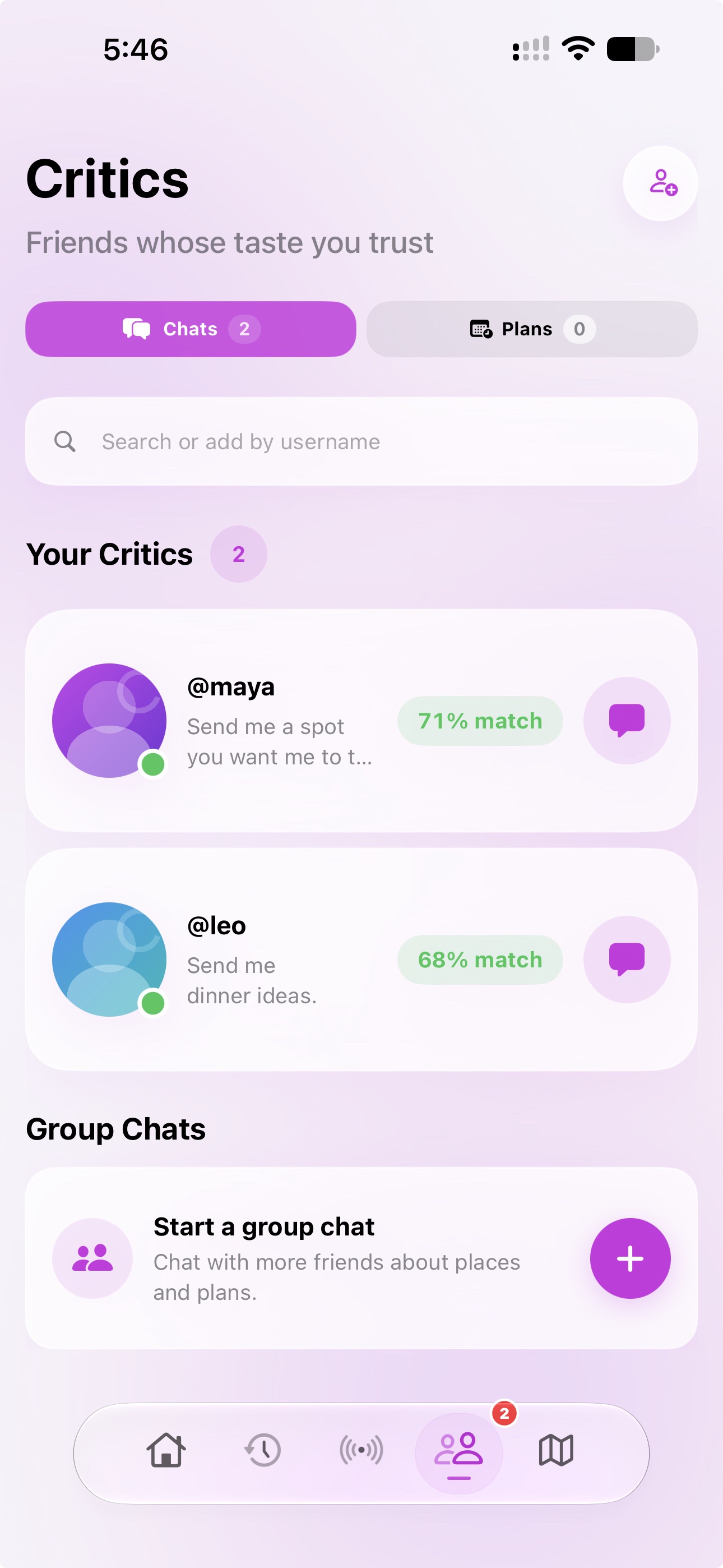 Heard Critics screen showing trusted friends and taste matches