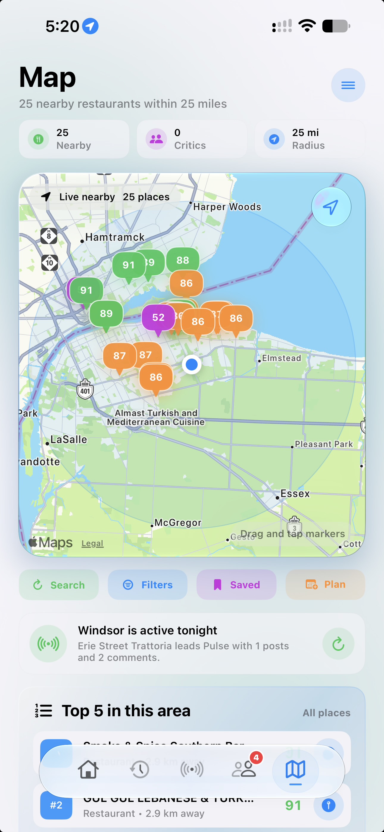 Heard daytime Map with Nightlife Mode switched off and nearby restaurant ratings restored