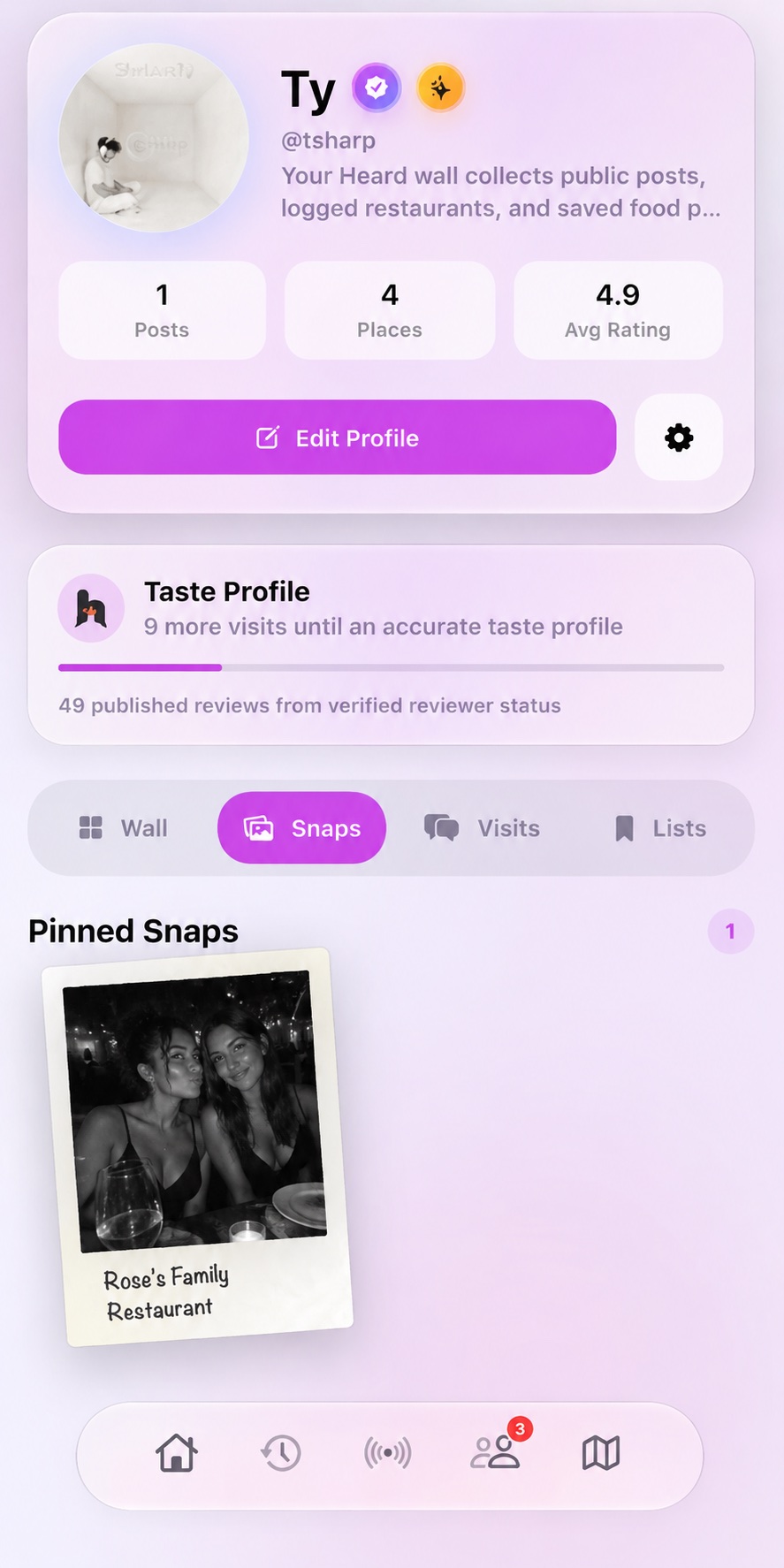 A finished Pulse Snap pinned to the Snaps wall on a Heard profile