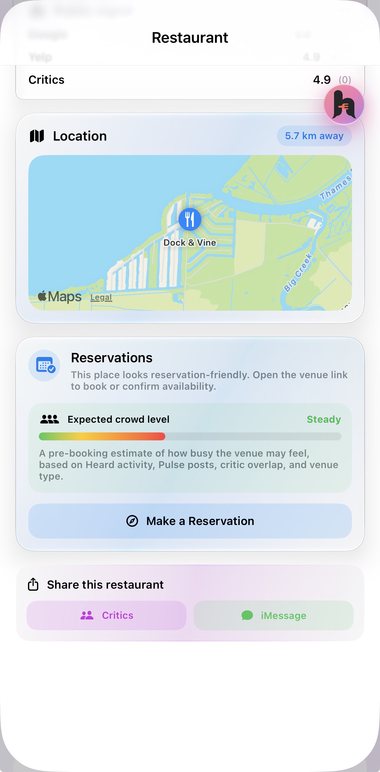 Heard location, reservation and expected crowd information