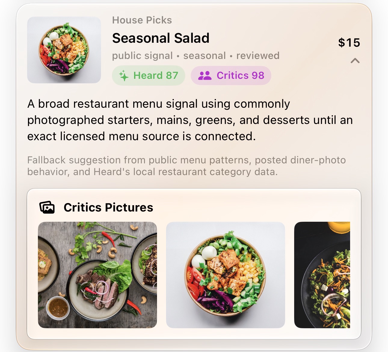 Heard menu item explanation with Critic pictures